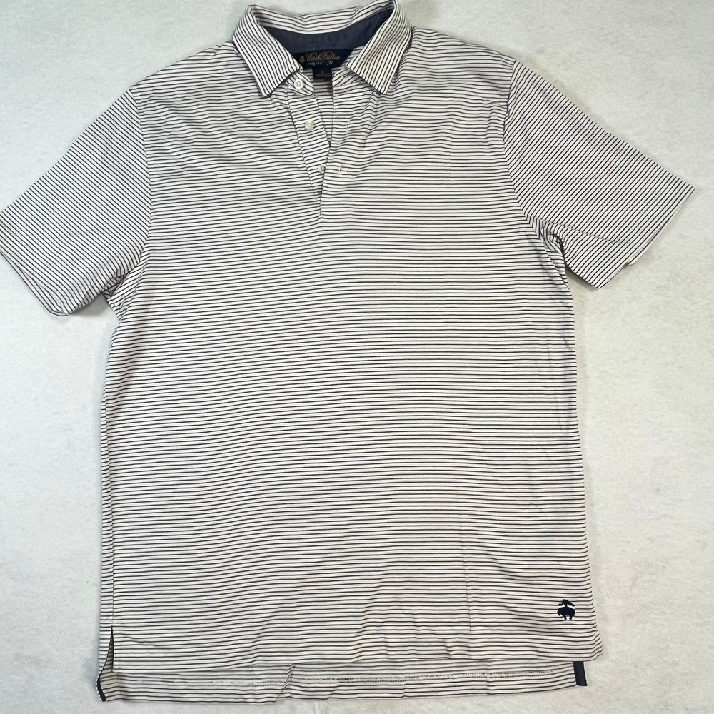 Brooks Brothers Original Fit Men's Polo Shirt Navy White Stripe Cotton Size L